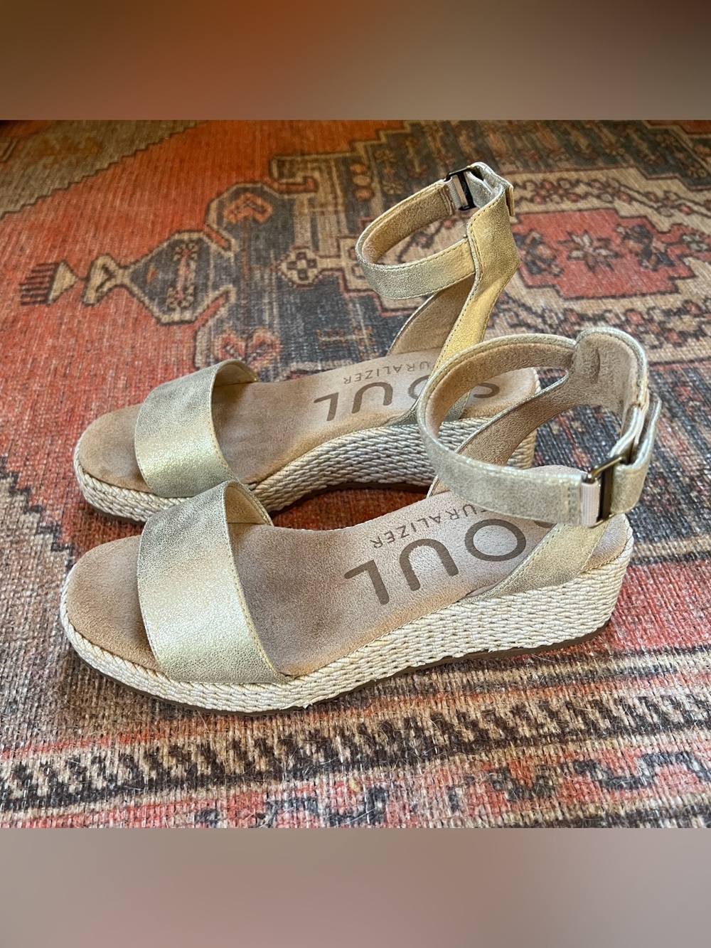 SOUL Naturalizer Metallic Gold Ankle-Strap Espadrille Wedges
